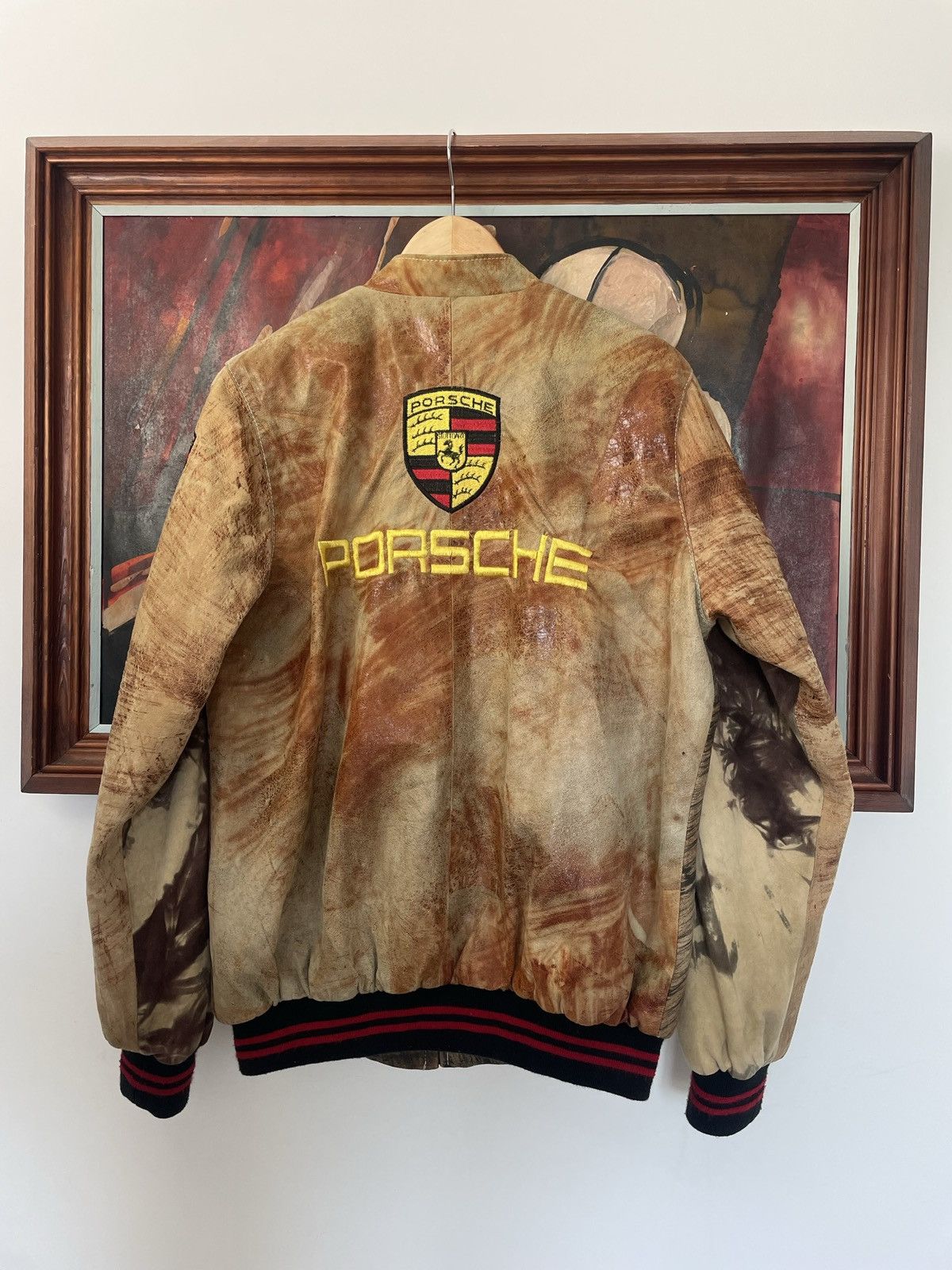 Vintage Very Rare Leather Racing Jacket Porsche Brown Hype Washed Size US M / EU 48-50 / 2 - 2 Thumbnail