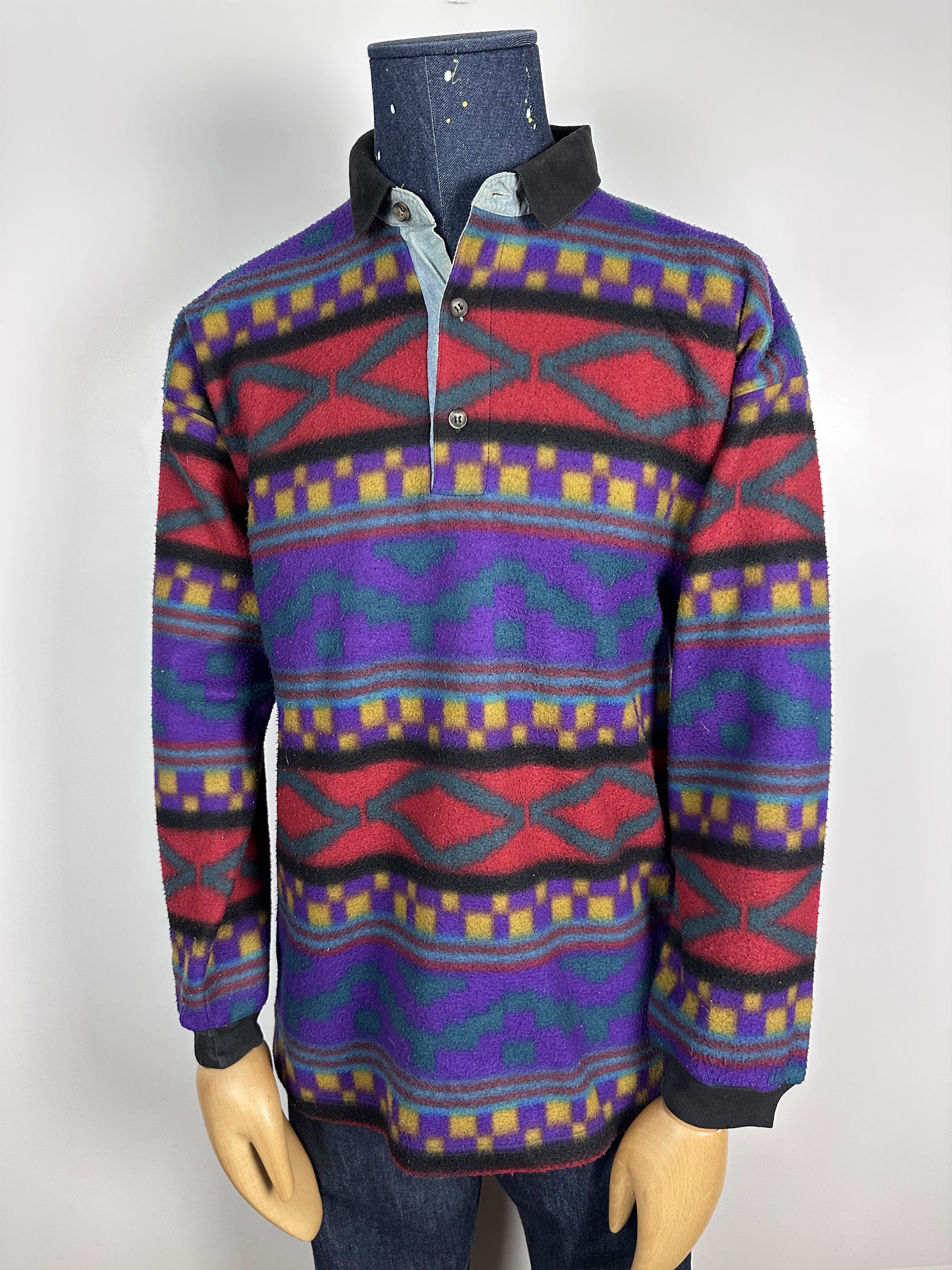 Vintage vintage Manners FLEECE sweater Shirt Button L rare retro 90s Size US L / EU 52-54 / 3 - 1 Thumbnail