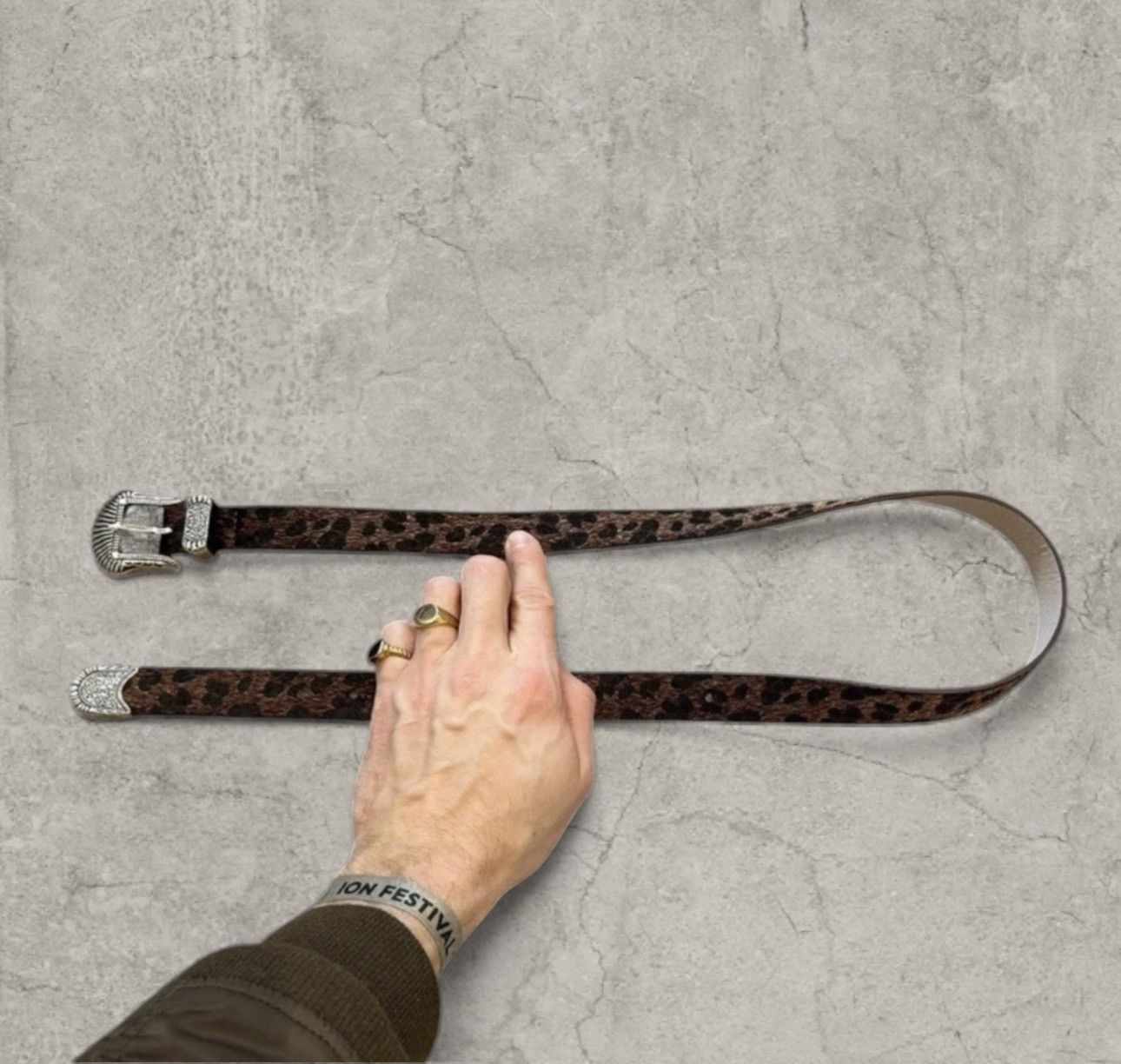 Japanese Brand Vintage style Western belt, leopard print, silver. One size Size ONE SIZE - 1 Thumbnail
