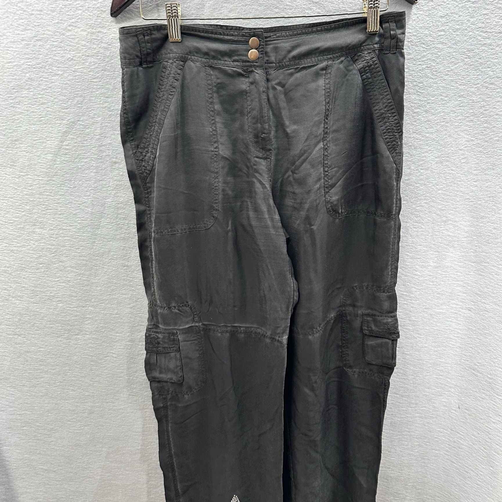 Vintage VINTAGE Cache Women’s Cargo Pants 4 Black Silk Rhinestone Accents 90s Bohemian Festival Size 27" / US 4 / IT 40 - 3 Thumbnail