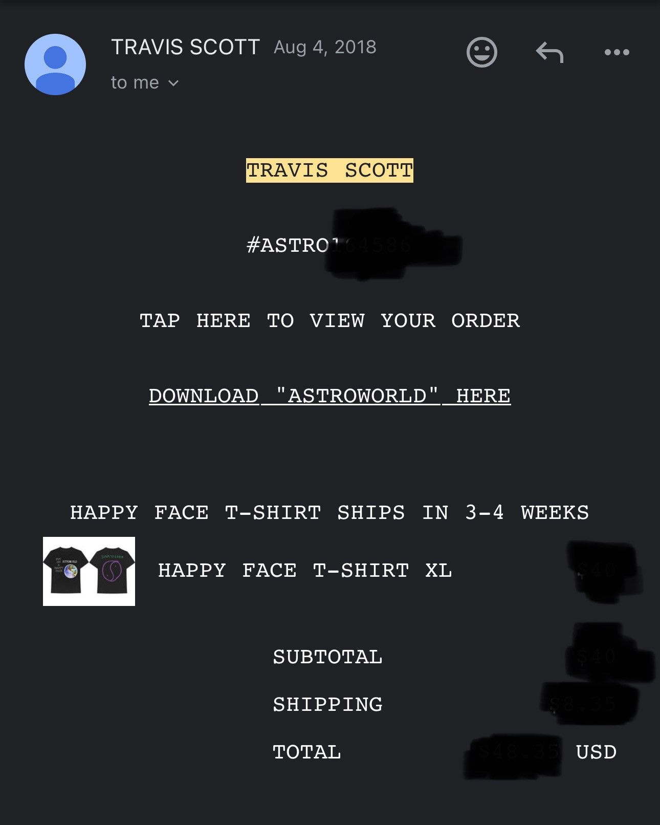 Rap Tees ASTROWORLD HAPPY FACE TEE Size US XL / EU 56 / 4 - 9 Thumbnail