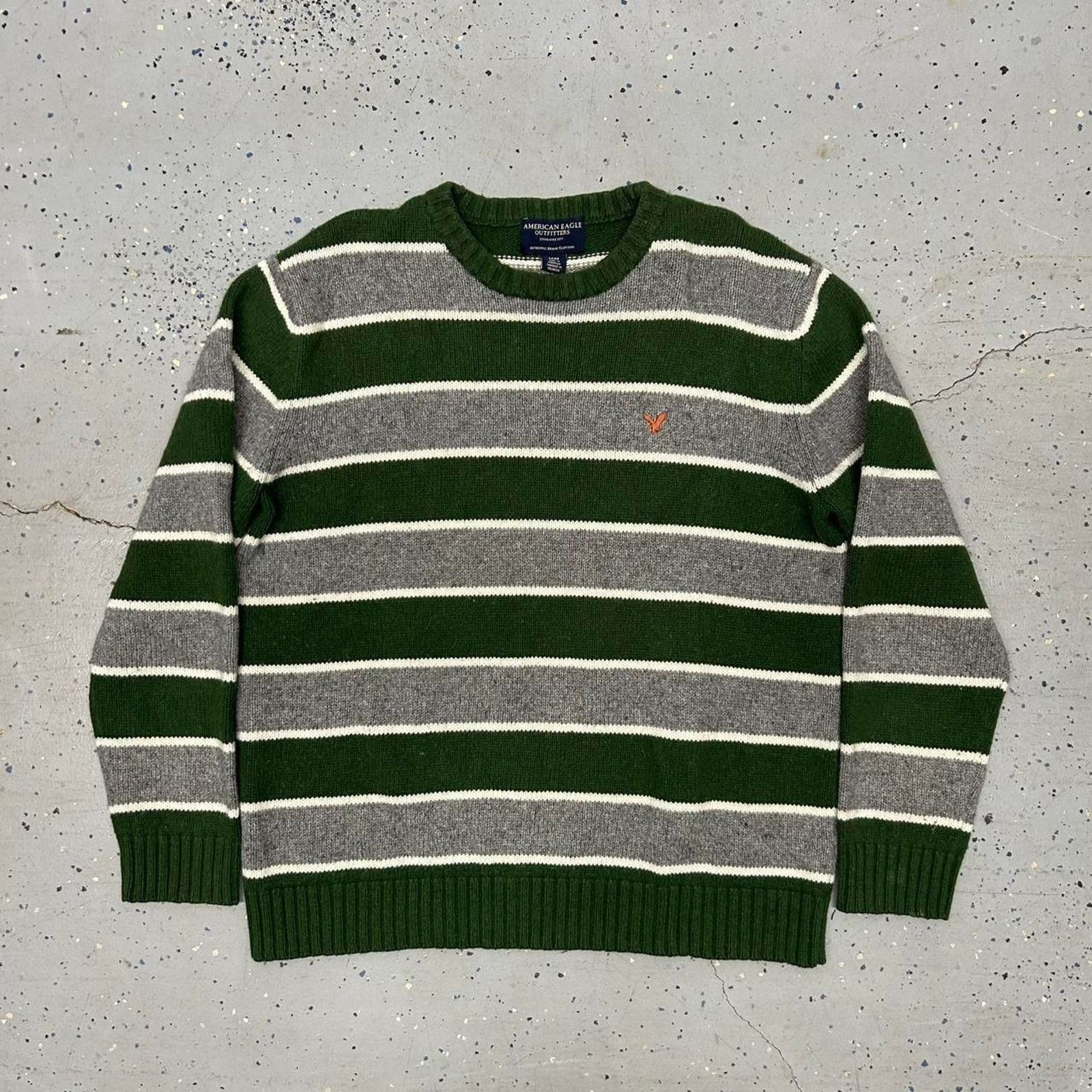 American Eagle Outfitters Y2K Green and grey striped American Eagle sweater Size US M / EU 48-50 / 2 - 1 Thumbnail