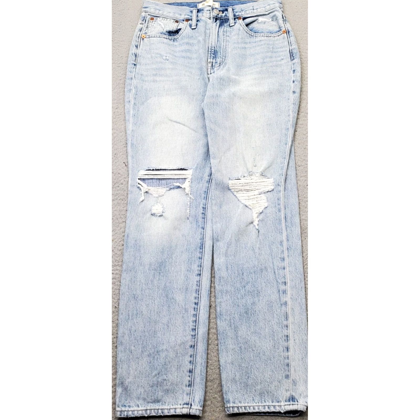 Madewell Madewell Womens Size 27 Blue Denim Distressed Straight Jeans Size 27" / US 4 / IT 40 - 2 Thumbnail