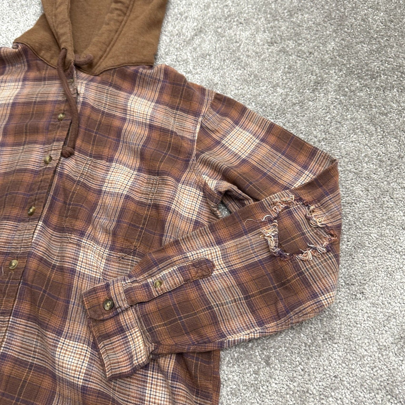 American Eagle Outfitters American Eagle Hoodie Shirt Mens XS Brown Plaid Long Sleeve Button-Up Casual Classic Size US XS / EU 42 / 0 - 5 Thumbnail