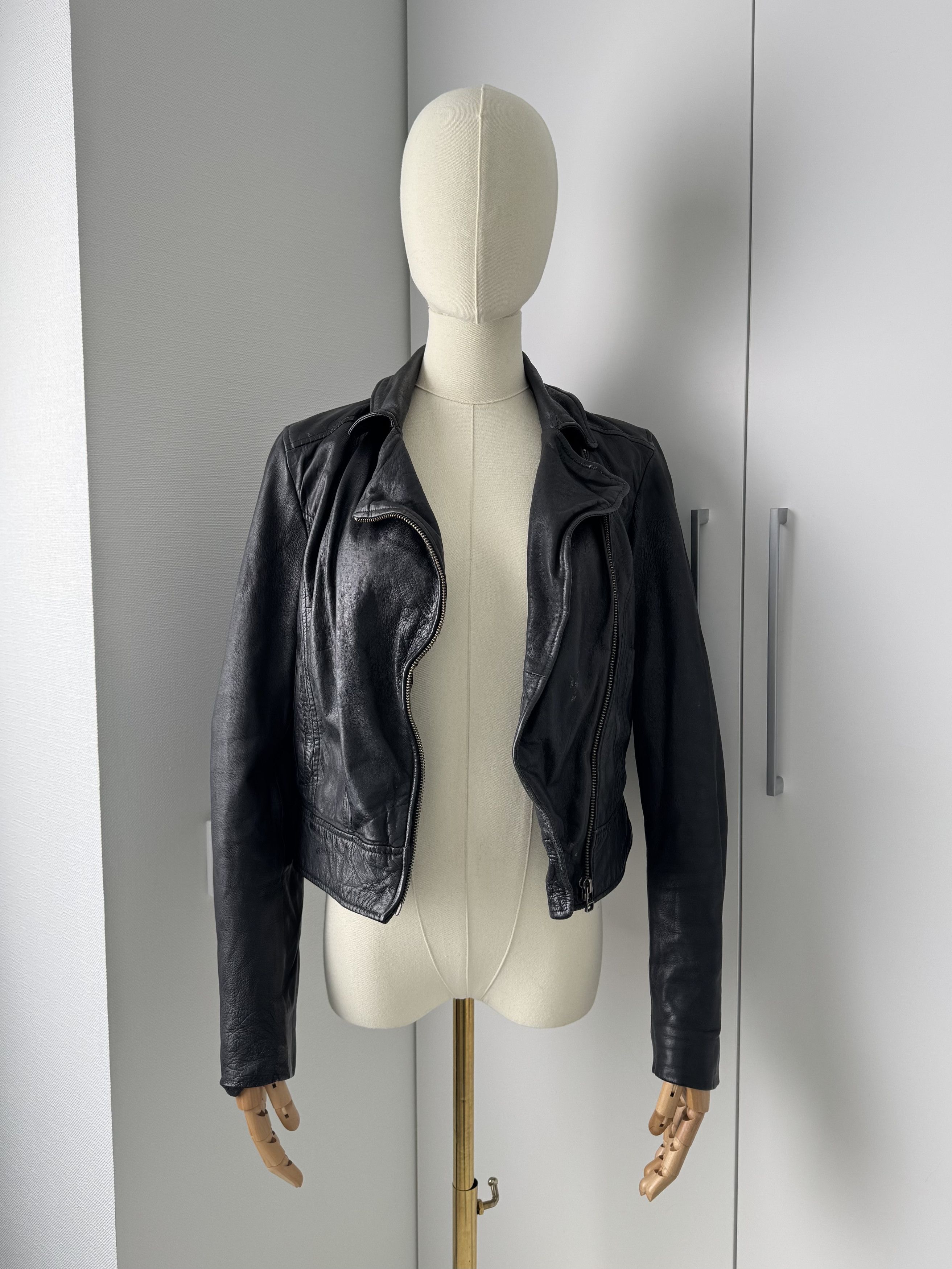 Genuine Leather Y2K Leather Biker Jacket Womens Cropped Moto Slim Fit Zip Size XS / US 0-2 / IT 36-38 - 3 Thumbnail