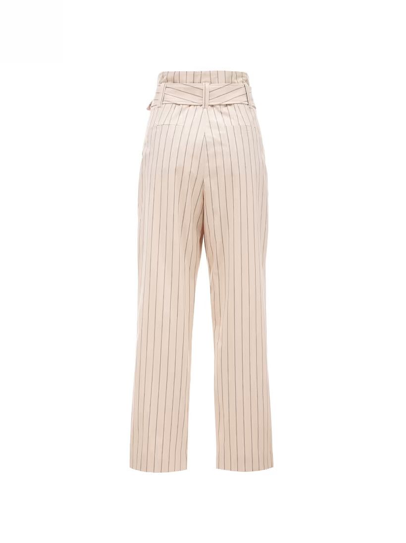 Brunello Cucinelli o1y0725 Pinstriped Casual Pant in Beige/Black Size 28" / US 6 / IT 42 - 2 Thumbnail