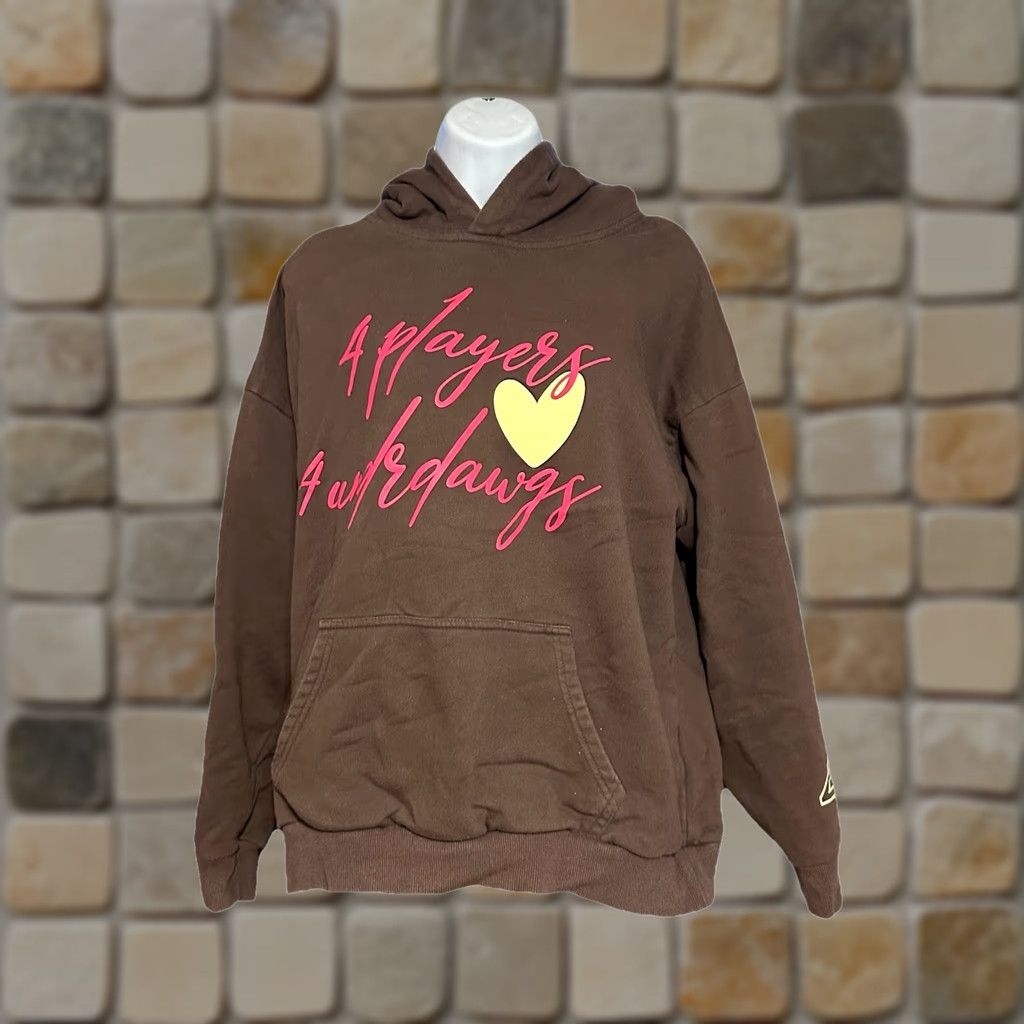 J Brand 44 Brand 4 Players 4 Underdogs Hoodie Women L Brown Embroidered Chest Modern Pullover Hooded Knit Long Sleeve Casual Winter Vintage No Size L / US 10 / IT 46 - 1 Thumbnail