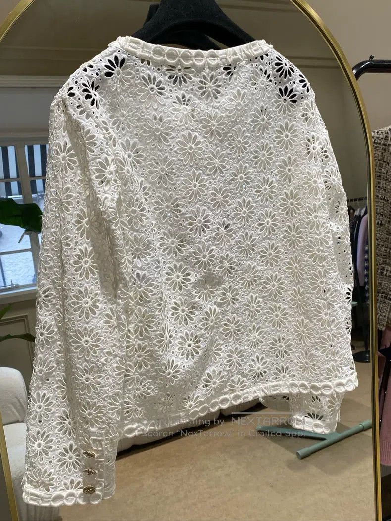 Chanel Chanel 21-year-old hollow dark flower white cardigan jacke Size XXS / US 00 / IT 34 - 3 Thumbnail