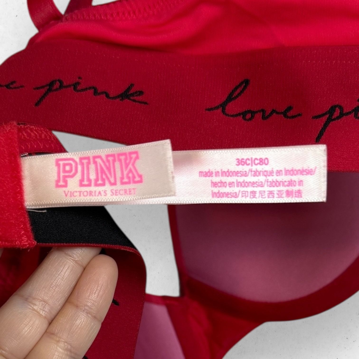 Pink Victoria’s Secret Pink Wear Push Up Bra Red Love Pink 36C Size ONE SIZE - 3 Thumbnail