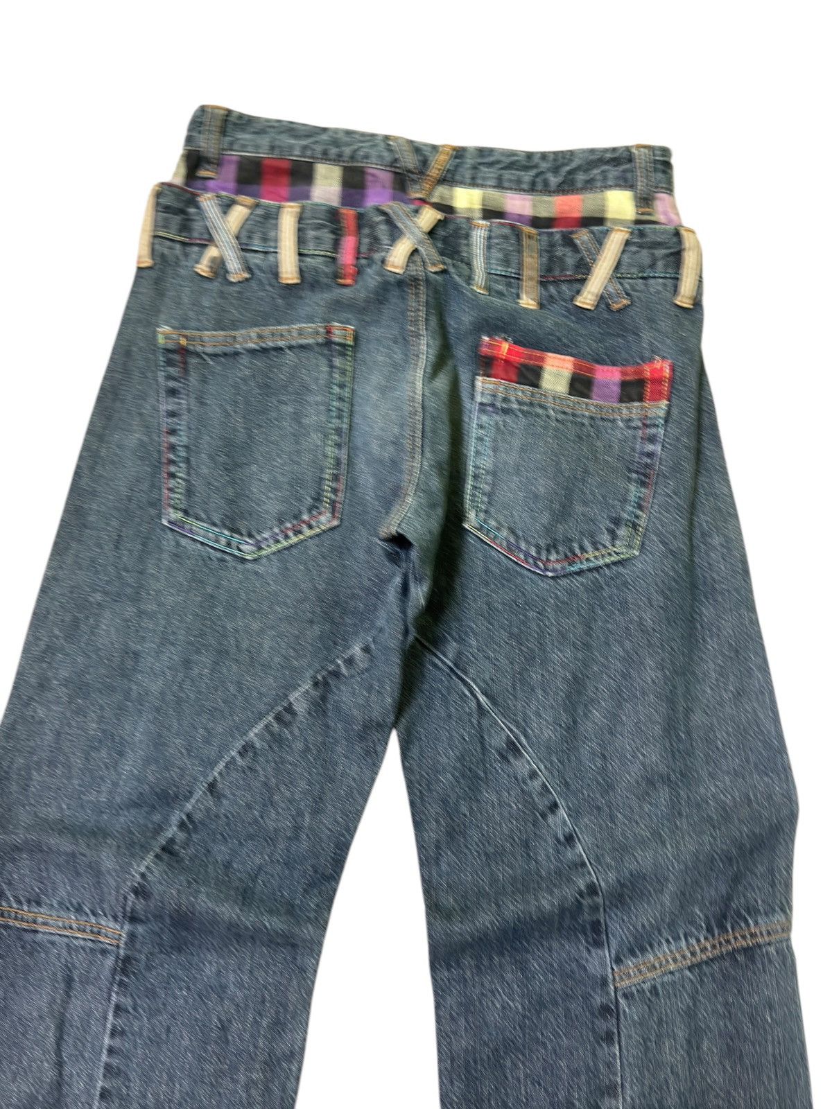 Hysteric Glamour × Japanese Brand × Seditionaries DOUBLE WAIST TARTAN PLAID UNIQUE GRAPHIC DENIM PANTS Size US 27 - 11 Thumbnail