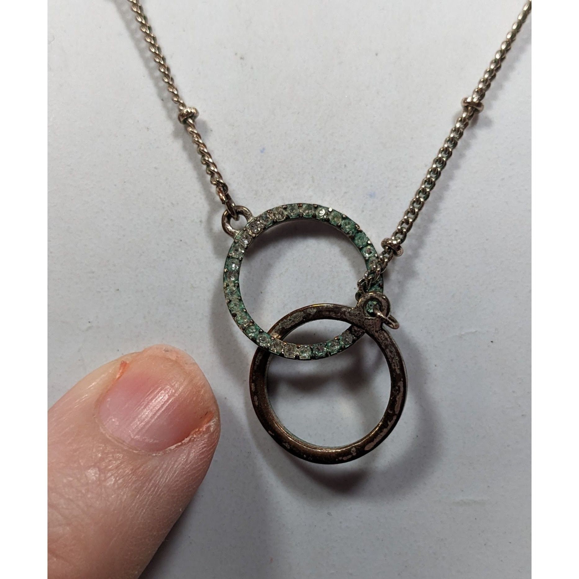Express Express Minimalist Silver Tone Rhinestone Double Ring Neckla Size ONE SIZE - 3 Thumbnail