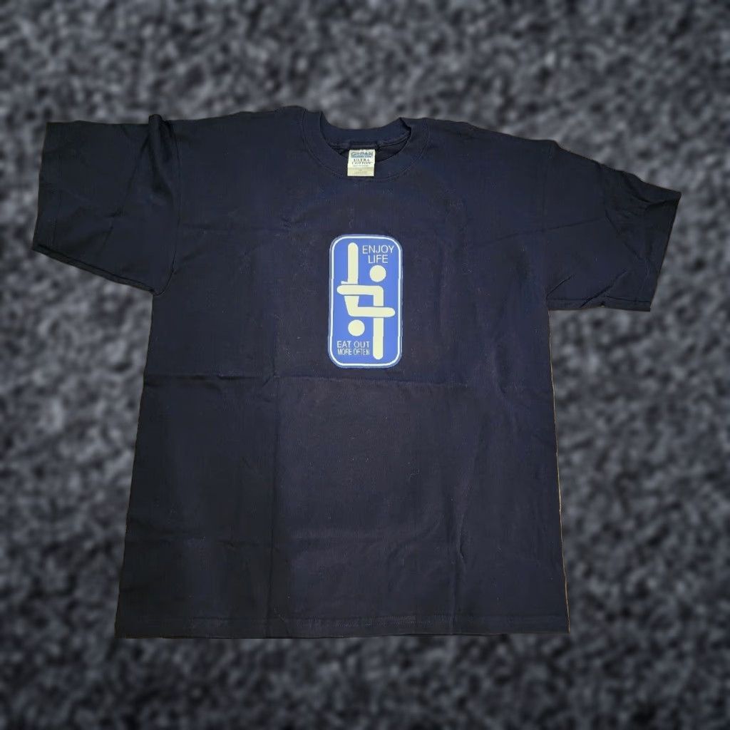 Gildan VINTAGE 2000s Gildan Funny Graphic T Shirt Enjoy Life EAT Out More Often Mens XL Blue Size US XL / EU 56 / 4 - 1 Thumbnail