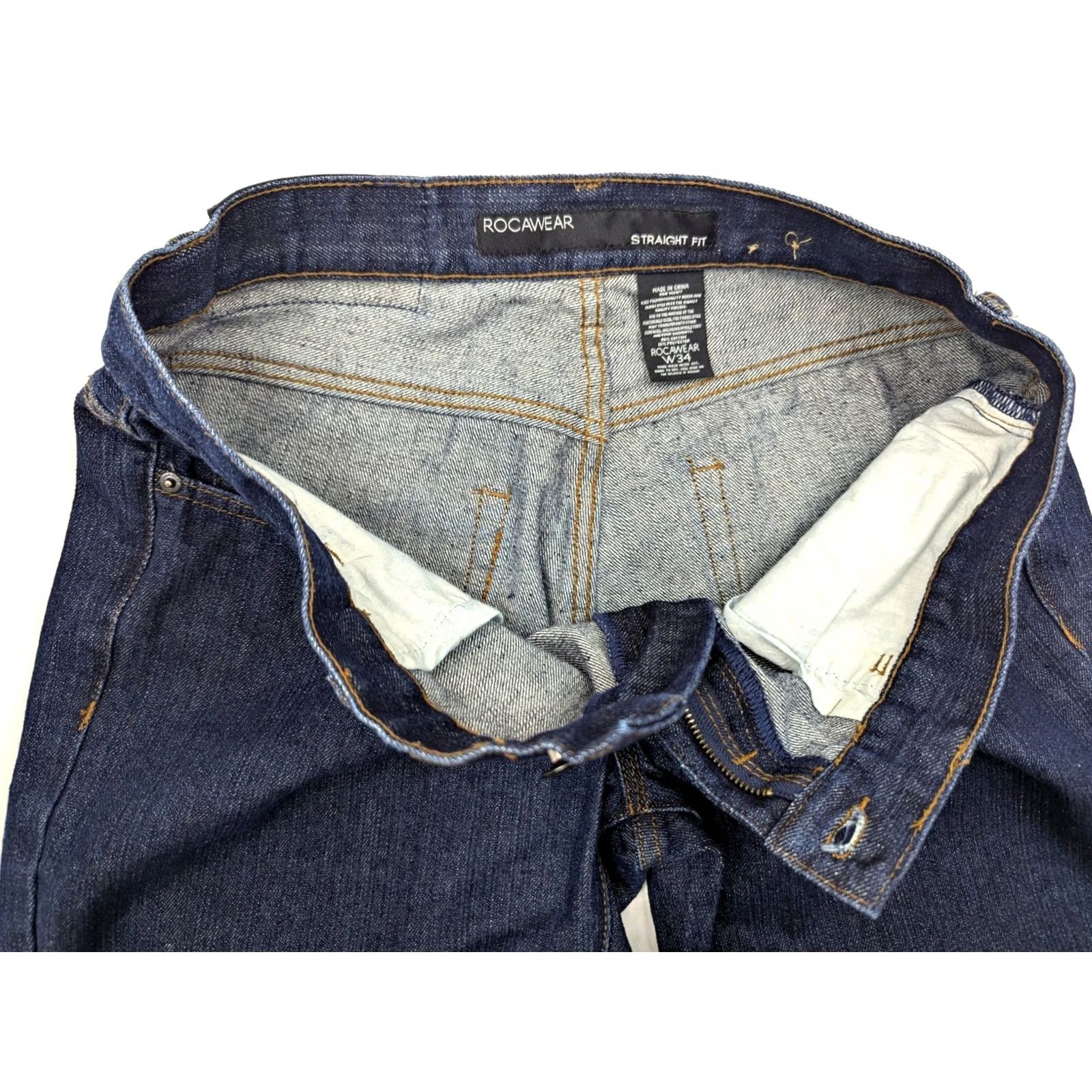 Rocawear Rocawear Denim Jeans Straight 34x33 Deep Indigo Blue w Red Stripe End Cuffs Men Rocawear Brooklyn's Own Regular Rise 5-Pocket Denim Size US 34 / EU 50 - 7 Thumbnail