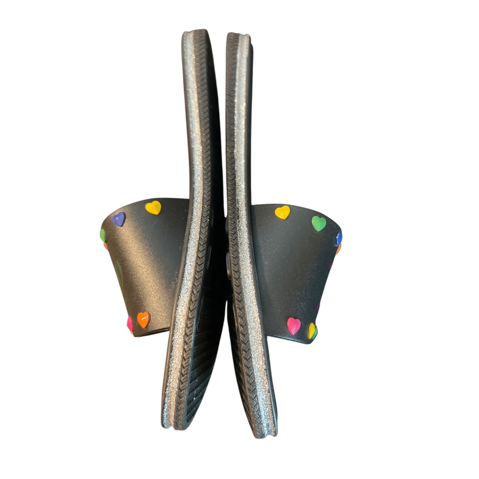 Juicy Couture Juicy Couture Black Slides Rainbow Heart Logo Silver Glitter Size US 7.5 / IT 37.5 - 3 Thumbnail