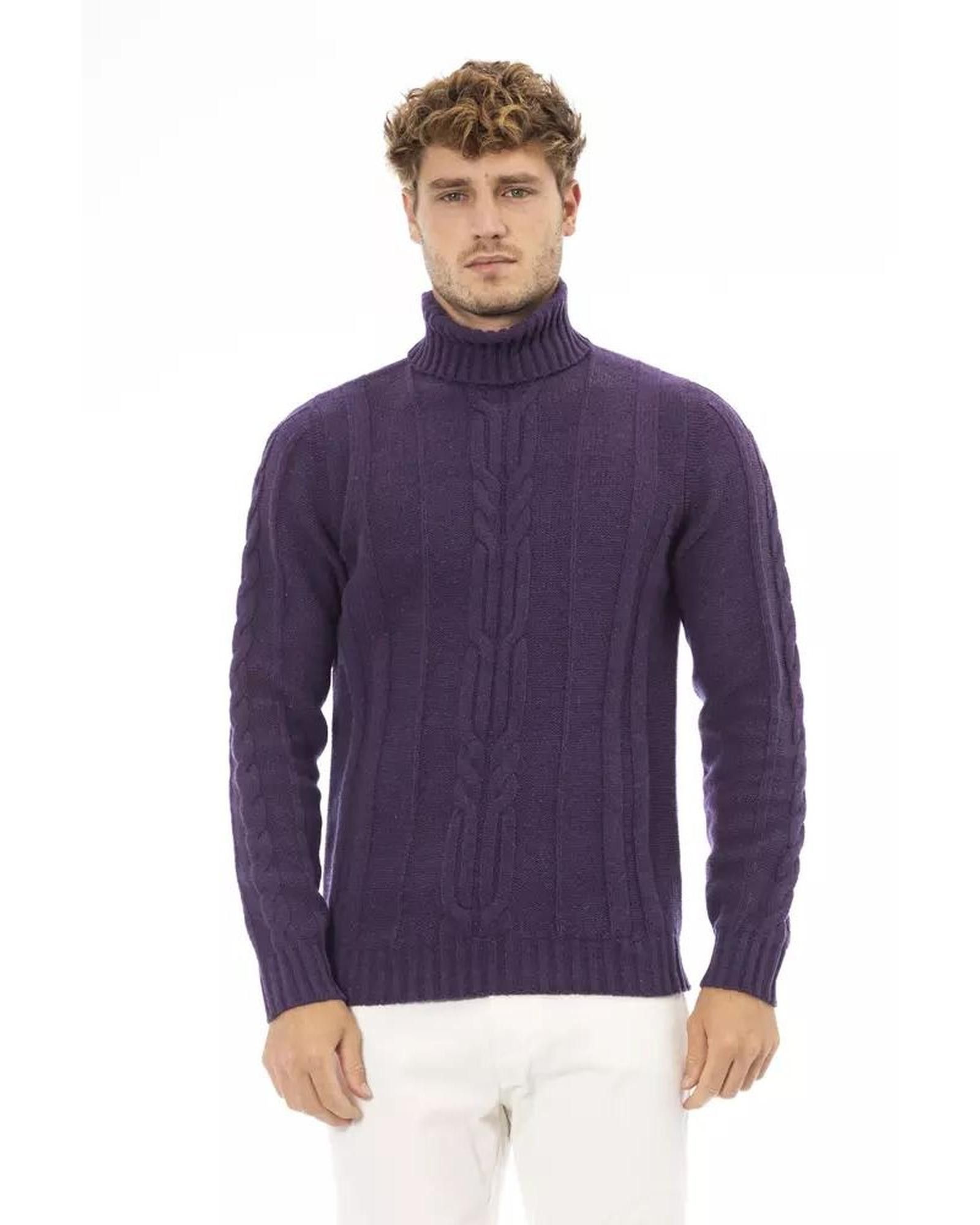 image of Alpha Studio Merino Wool Turtleneck Sweater in Purple, Men's (Size XL)