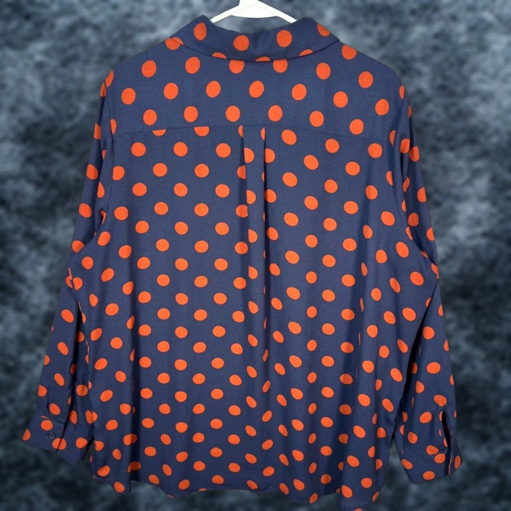 Vintage Halogen Blouse Womens 2X Blue & Orange Polka Dot Button-Up 100% Polyester Size XXL / US 16-18 / IT 52-54 - 1 Thumbnail