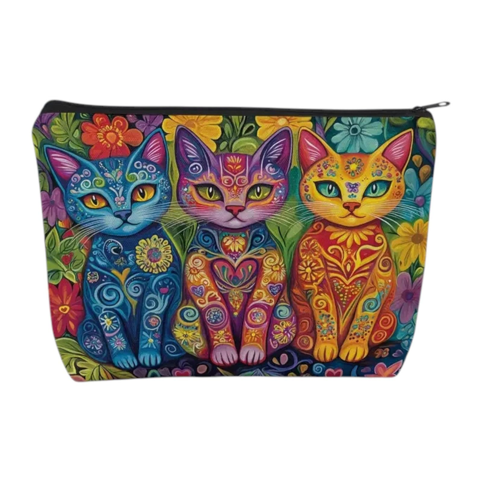 Other Cat Trio Psychedelic Makeup Bag Colorful Art Cosmetic Pouch Size ONE SIZE - 1 Thumbnail