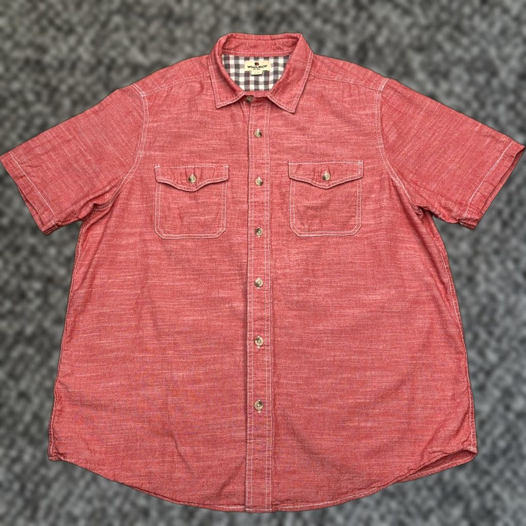 Vintage Woolrich Shirt Mens XL Beige Button-Up Pockets Short Sleeve Collared Knit Cotton Outdoor Regular Modern Casual Travel Size US XL / EU 56 / 4 - 1 Thumbnail