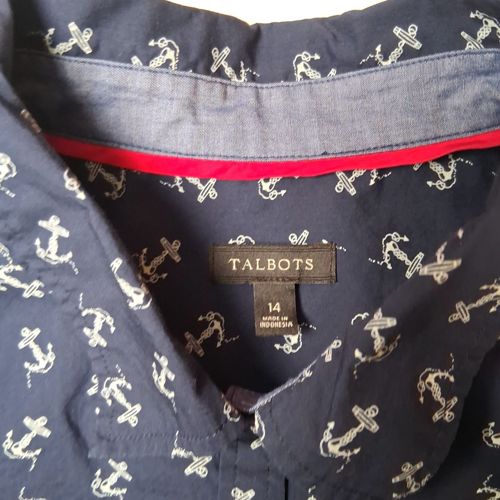 Talbots Talbots Blouse Women 14 Blue Nautical Anchor Sail Boat Long Sleeve Collar Button Cotton Woven Regular Women Size XL / US 12-14 / IT 48-50 - 3 Thumbnail