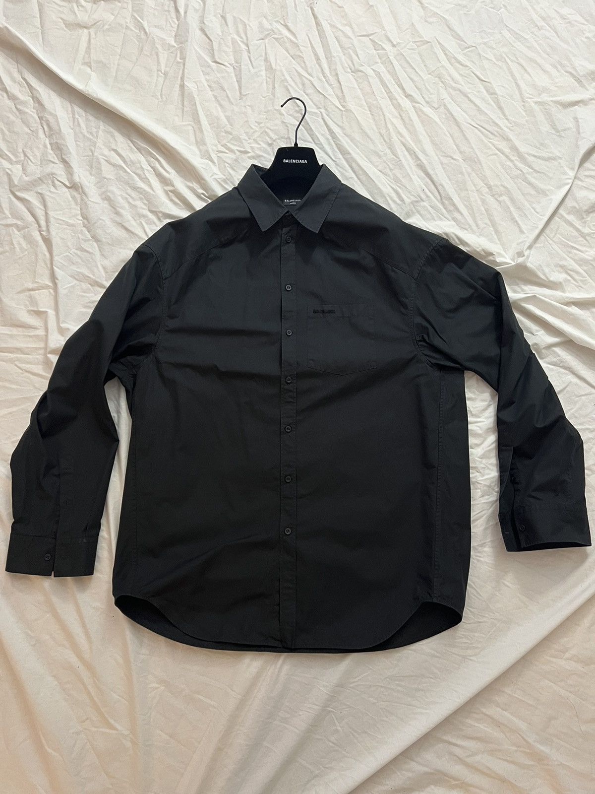 image of Balenciaga Long Sleeve Oversized Shirt Black 41, Men's (Size 2XL)