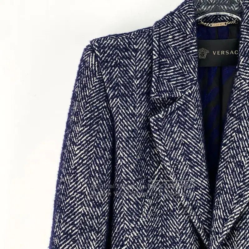 Versace Versace Blue Herringbone Women's Coat . Size M / US 6-8 / IT 42-44 - 3 Thumbnail