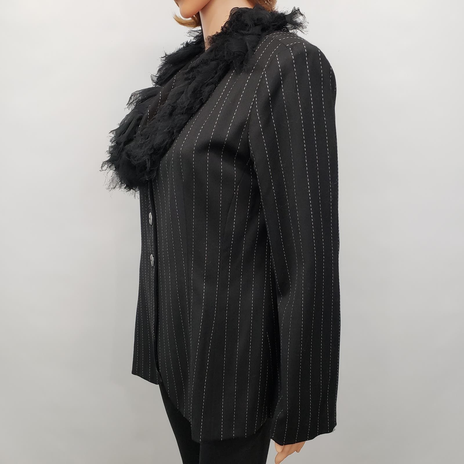 Vintage Pamela Vanderlinde Zone Blazer Jacket Pinstriped Ruffled 8 Size M / US 6-8 / IT 42-44 - 6 Thumbnail