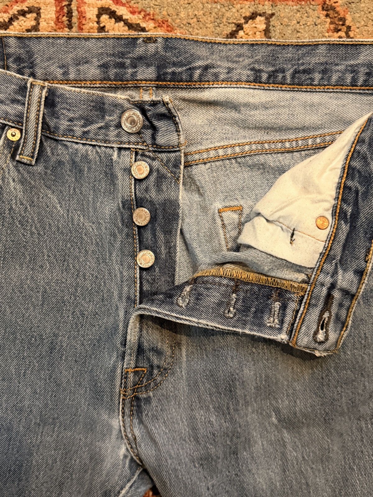 Levi's Levi's 501 Button Fly Jeans Distressed Thrashed Light Wash Size US 31 - 5 Thumbnail