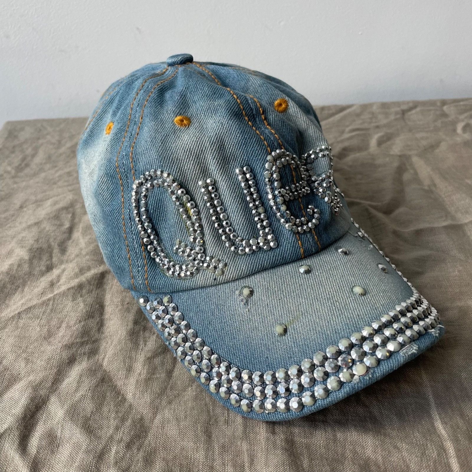 Vintage Y2K Rhinestone Queen Cap Denim Crystal Bling Hat Adjustable Size ONE SIZE - 1 Thumbnail