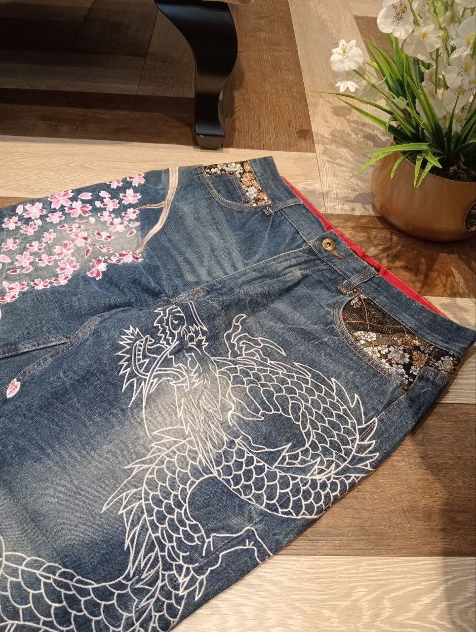 Japanese Brand HISHYOUHAKUREI ORIGINAL WAGARA DENIM SUKAJAN DRAGON PANTS Size US 32 / EU 48 - 5 Thumbnail