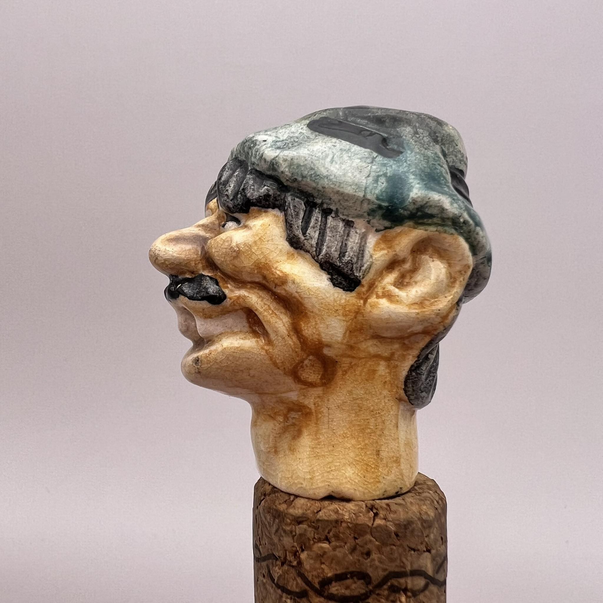 Vintage Vintage handmade Pottery Clay Bottle Cap Cork Lid Head Man Size ONE SIZE - 7 Thumbnail