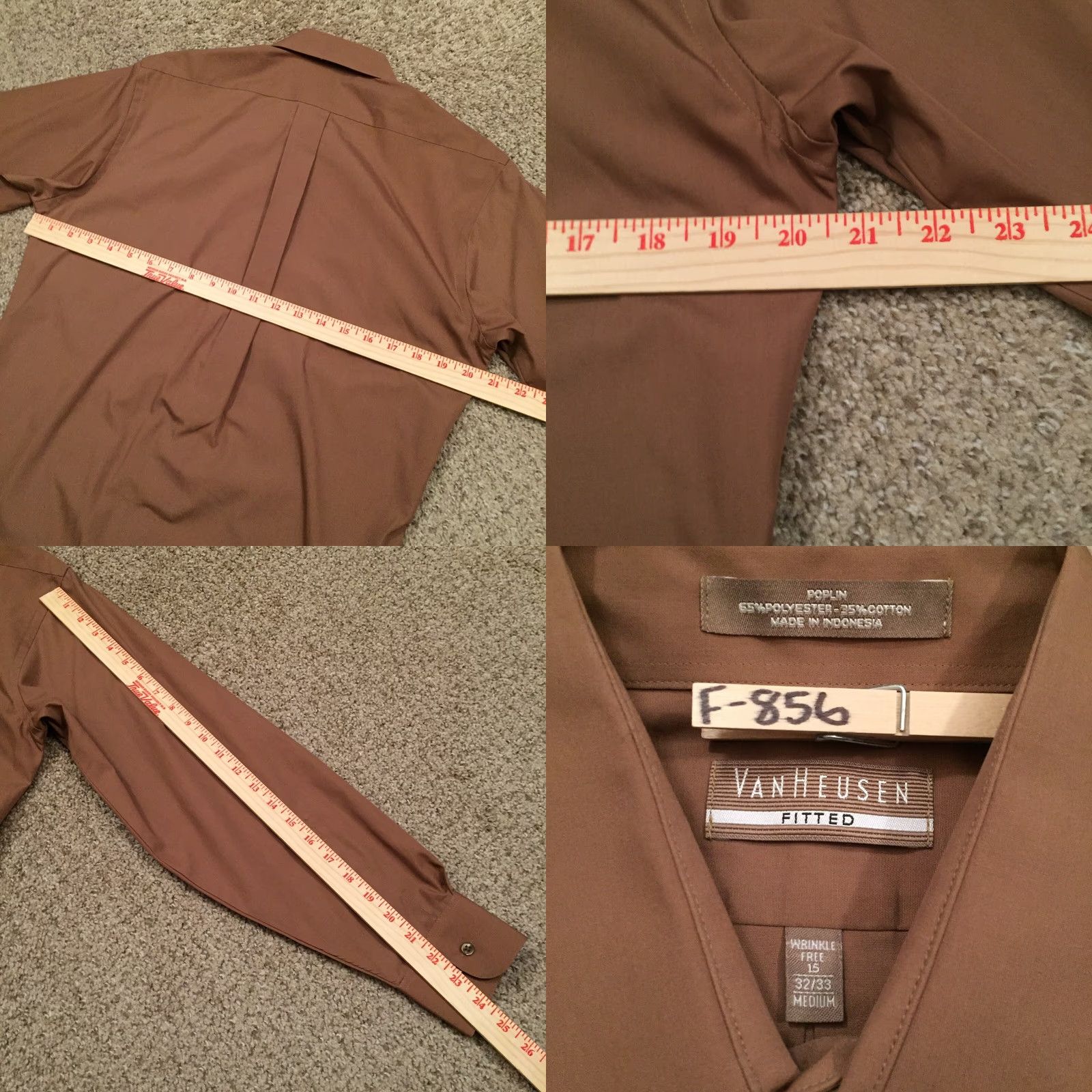 Van Heusen Van Heusen Shirt Mens M Brown Long Sleeve Button-Up Poplin Size US M / EU 48-50 / 2 - 8 Thumbnail