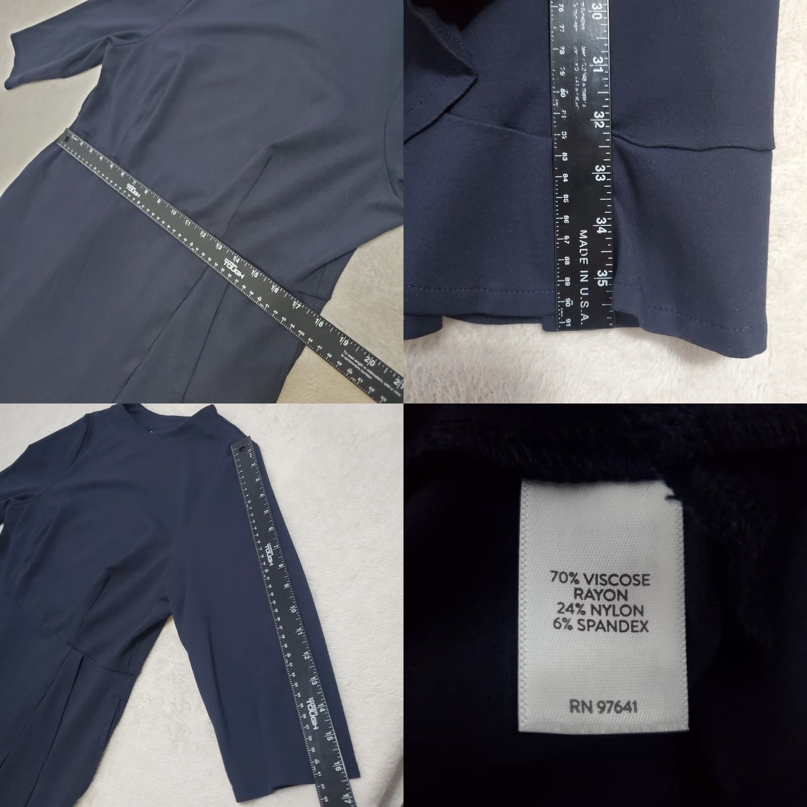 Vintage J Jill Ponte Dress Women Petite L Navy Blue Knit 3/4 Sleeve Ruffle Pockets Office Knee Length Pullover Vintage: No Size L / US 10 / IT 46 - 9 Thumbnail