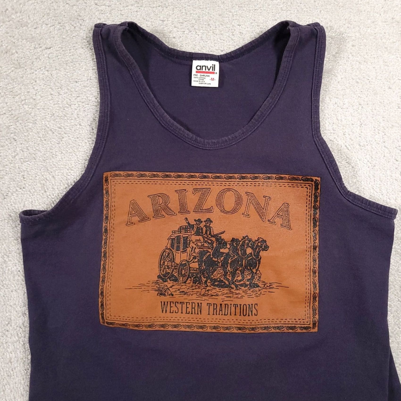 Anvil VINTAGE Anvil USA Made Arizona Shirt Western Traditions Sleeveless Crew Neck Blue Cotton T-Shirt Men M Medium Size US M / EU 48-50 / 2 - 3 Thumbnail