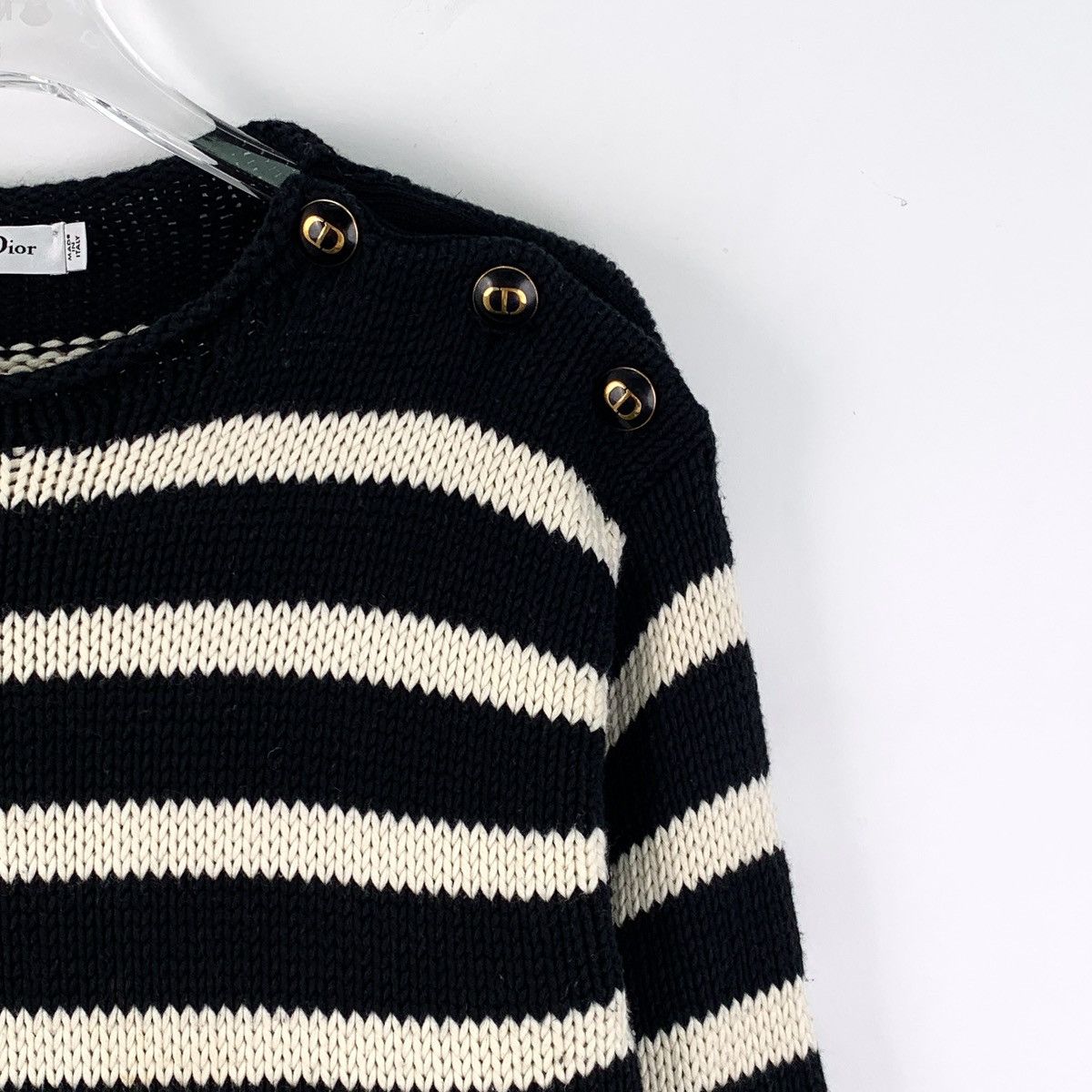 Dior Dior Stripe Side Button Cotton Long Sleeve Knit Sweater Size XS / US 0-2 / IT 36-38 - 3 Thumbnail