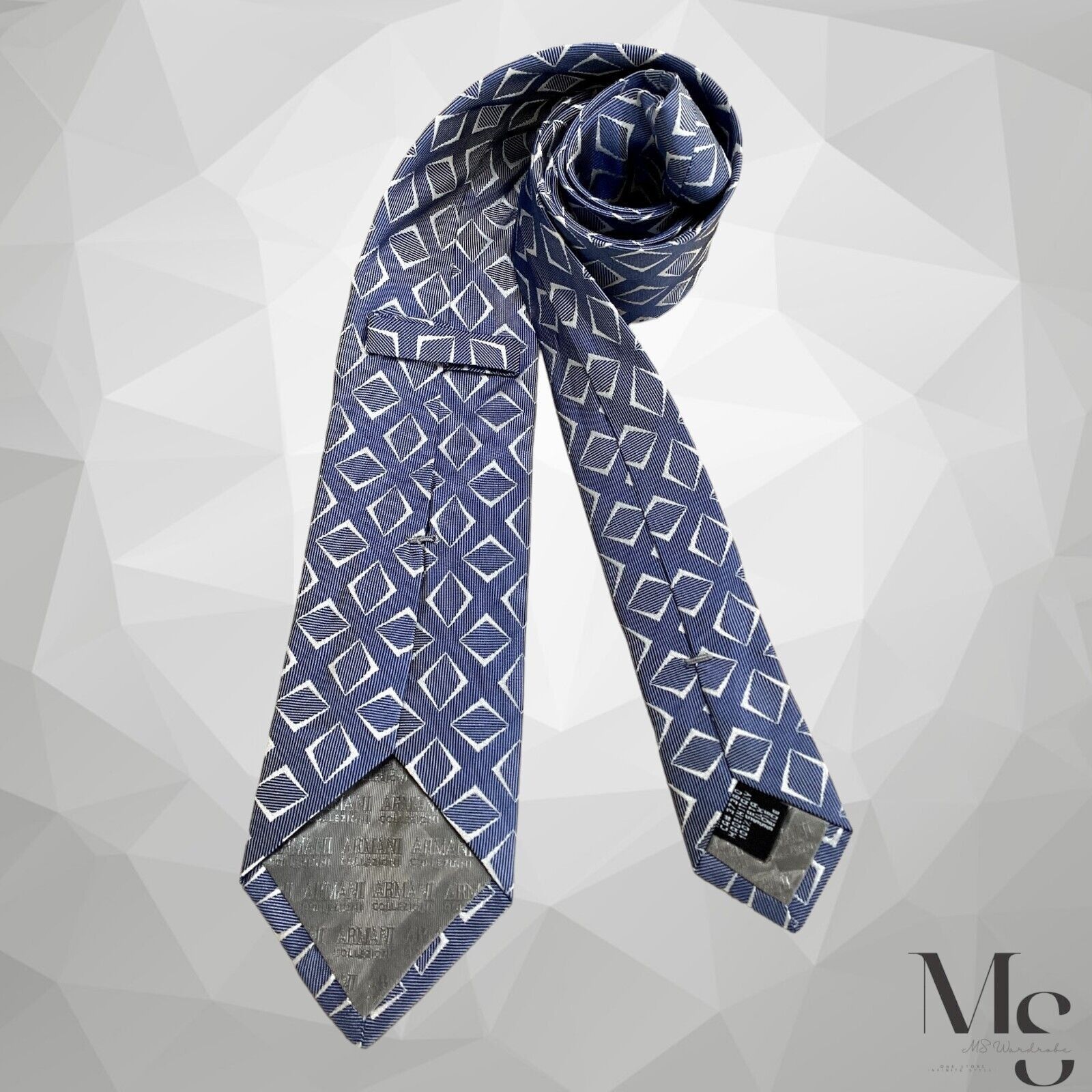 Armani ARMANI COLLEZIONI Blue Geometric Luxury Silk Tie Made In It Size ONE SIZE - 3 Thumbnail