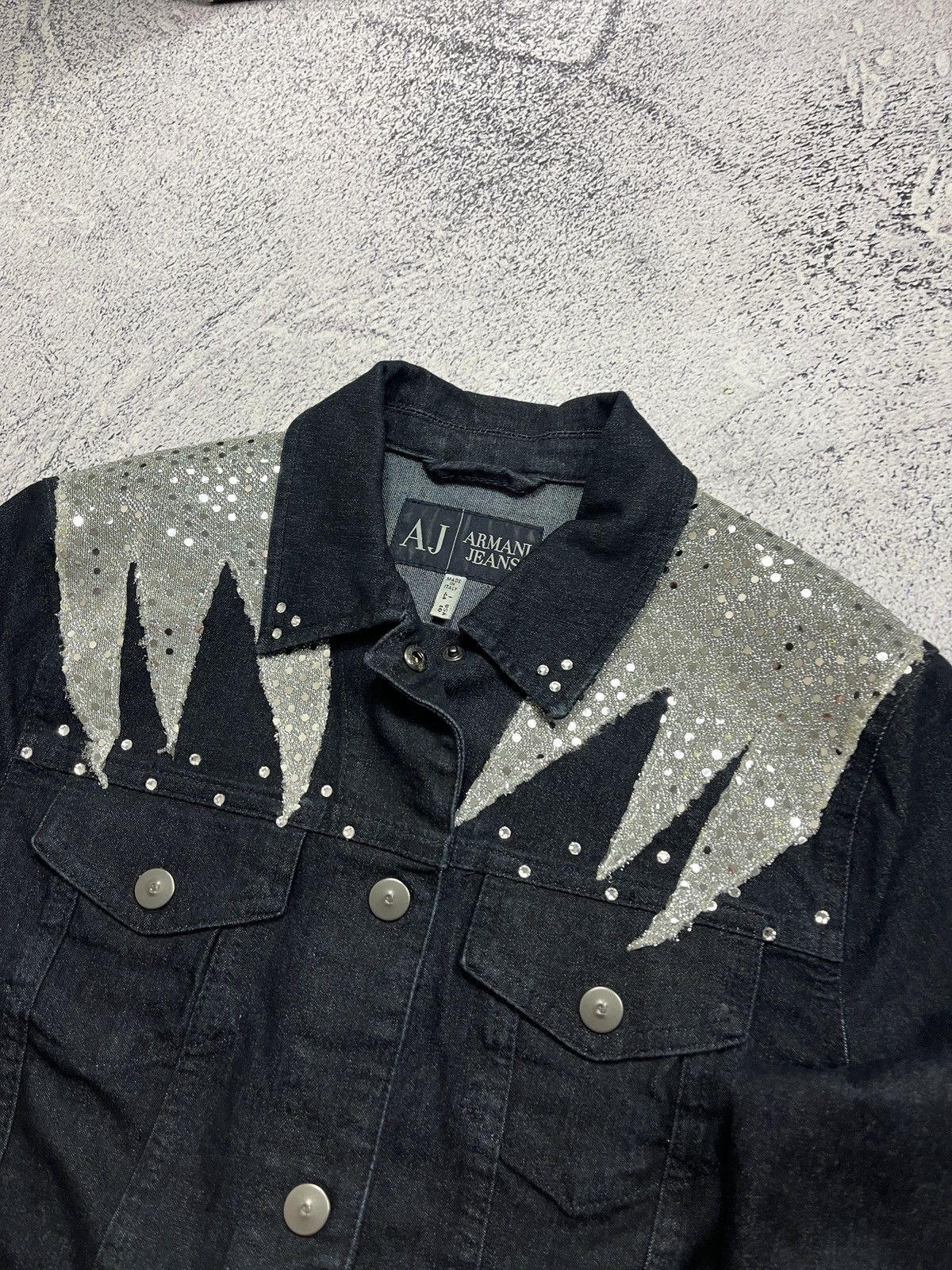 Giorgio Armani Armani Jeans Rare Design Denim Glittered Trucker Jacket Size M / US 6-8 / IT 42-44 - 6 Thumbnail
