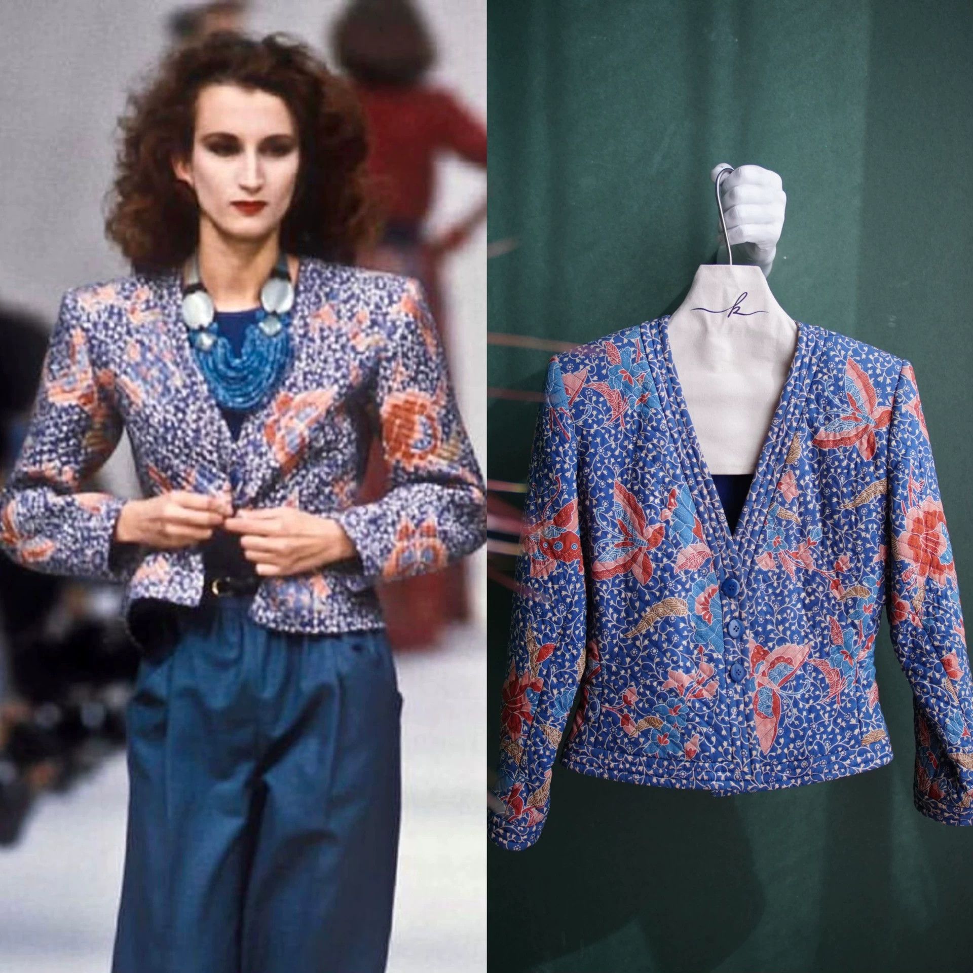 Yves Saint Laurent YSL 1986 SS Runway Butterfly Floral Quilted Blazer Size XXS / US 00 / IT 34 - 2 Thumbnail