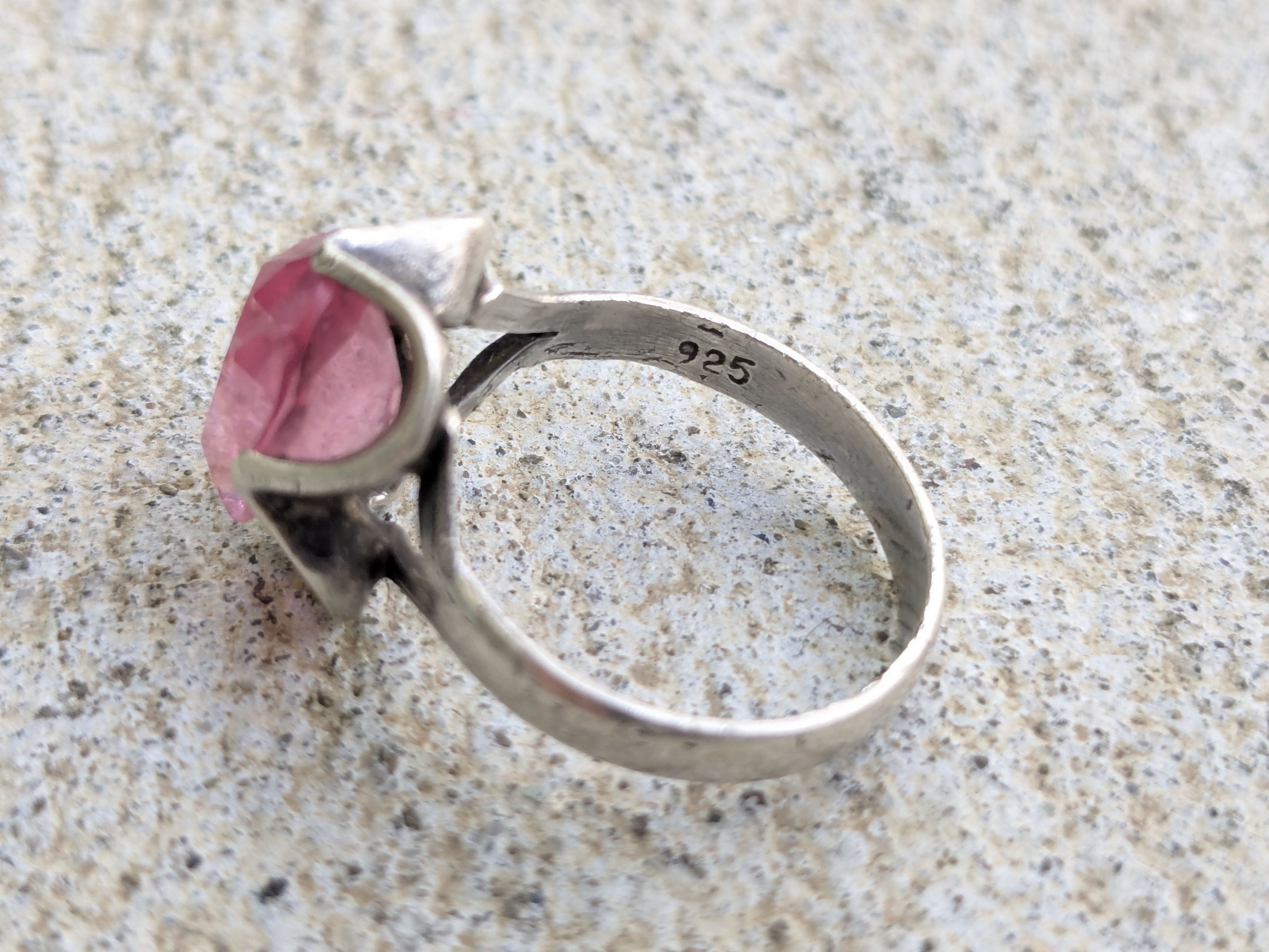 Jewelry Vintage Sterling Silver Ring Pink Glass 8.5 Belcher Mexico Size ONE SIZE - 5 Thumbnail