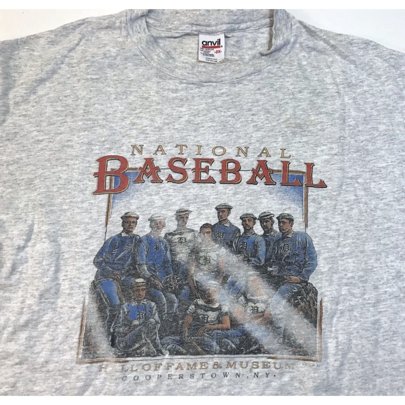 Anvil VINTAGE National Baseball Hall of Fame Cooperstown 90s T Shirt | MLB Graphic Tee | Gray | XL | Short Sleeve | Cotton | Anvil Size US XL / EU 56 / 4 - 2 Thumbnail