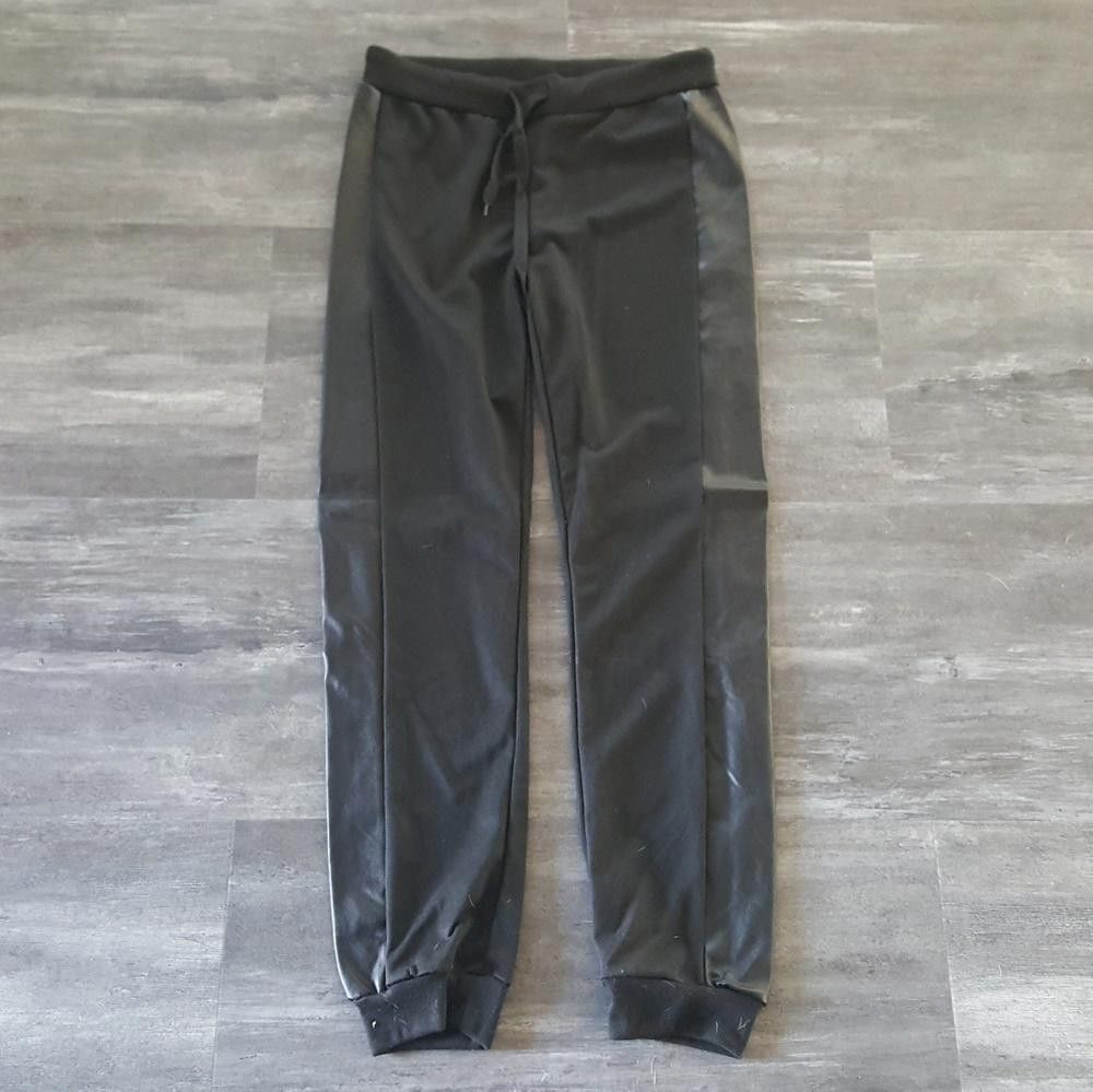 Designer Black Leather Side Luscious Sweats Size 32" / US 10 / IT 46 - 1 Thumbnail