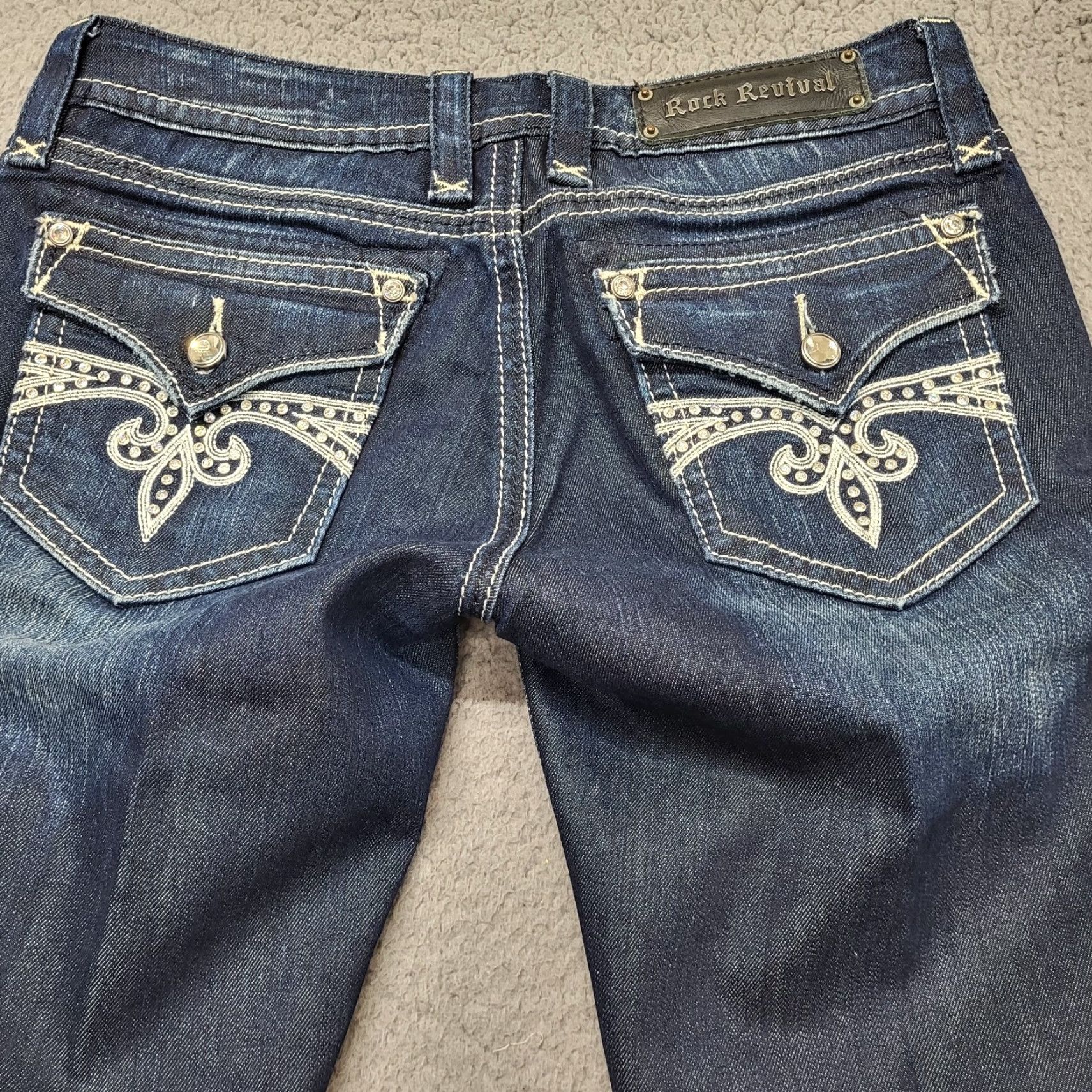 Vintage VINTAGE Rock Revival Sara Skinny Jeans Women's Size 30 Embroidered Flap Pockets 31x33.5 Blue Denim Slim 5-Pocket Womens Jeans Size 30" / US 8 / IT 44 - 4 Thumbnail
