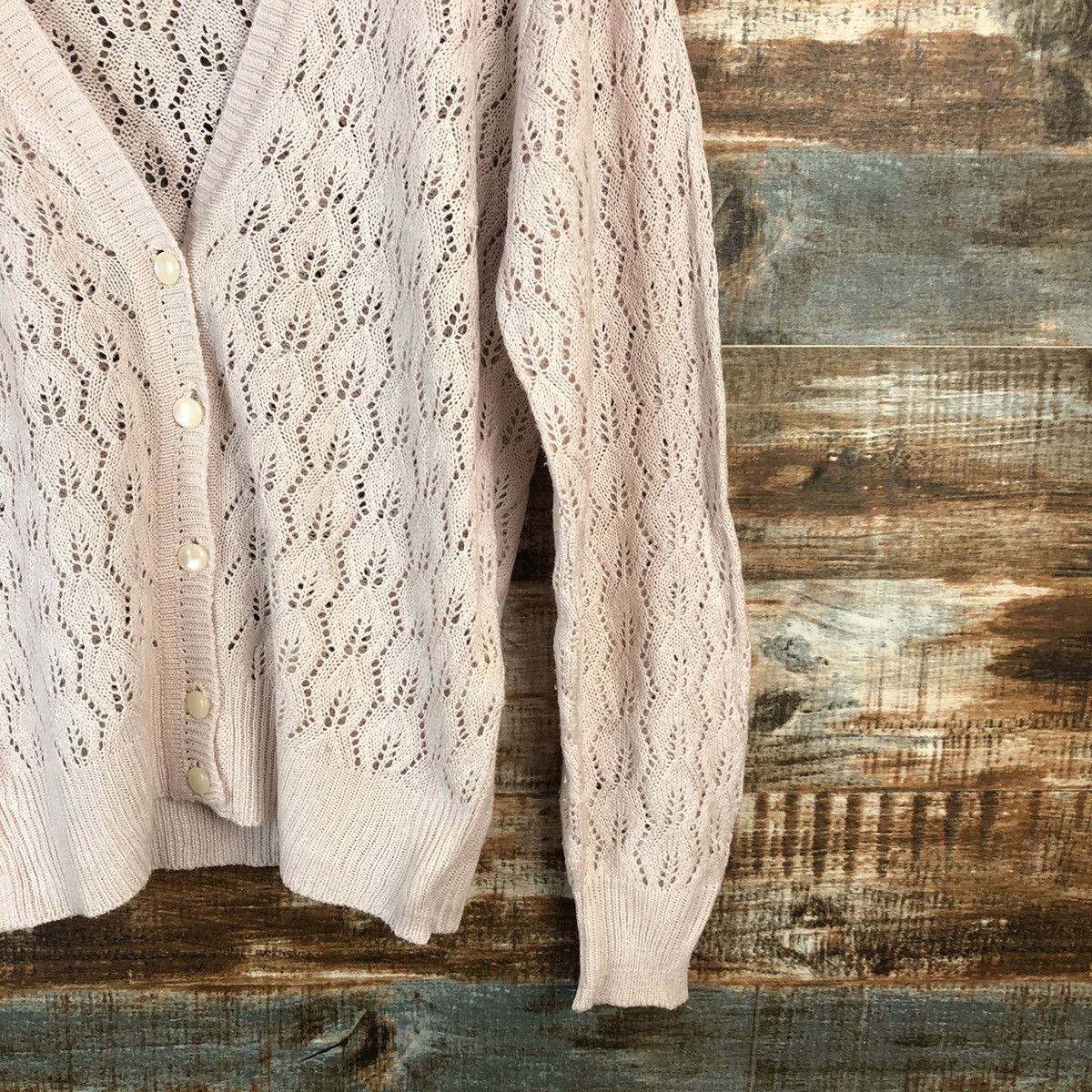 Japanese Brand Naiga Pink Cardigan crochet meshnet Knitwear #A1470 Size M / US 6-8 / IT 42-44 - 8 Thumbnail