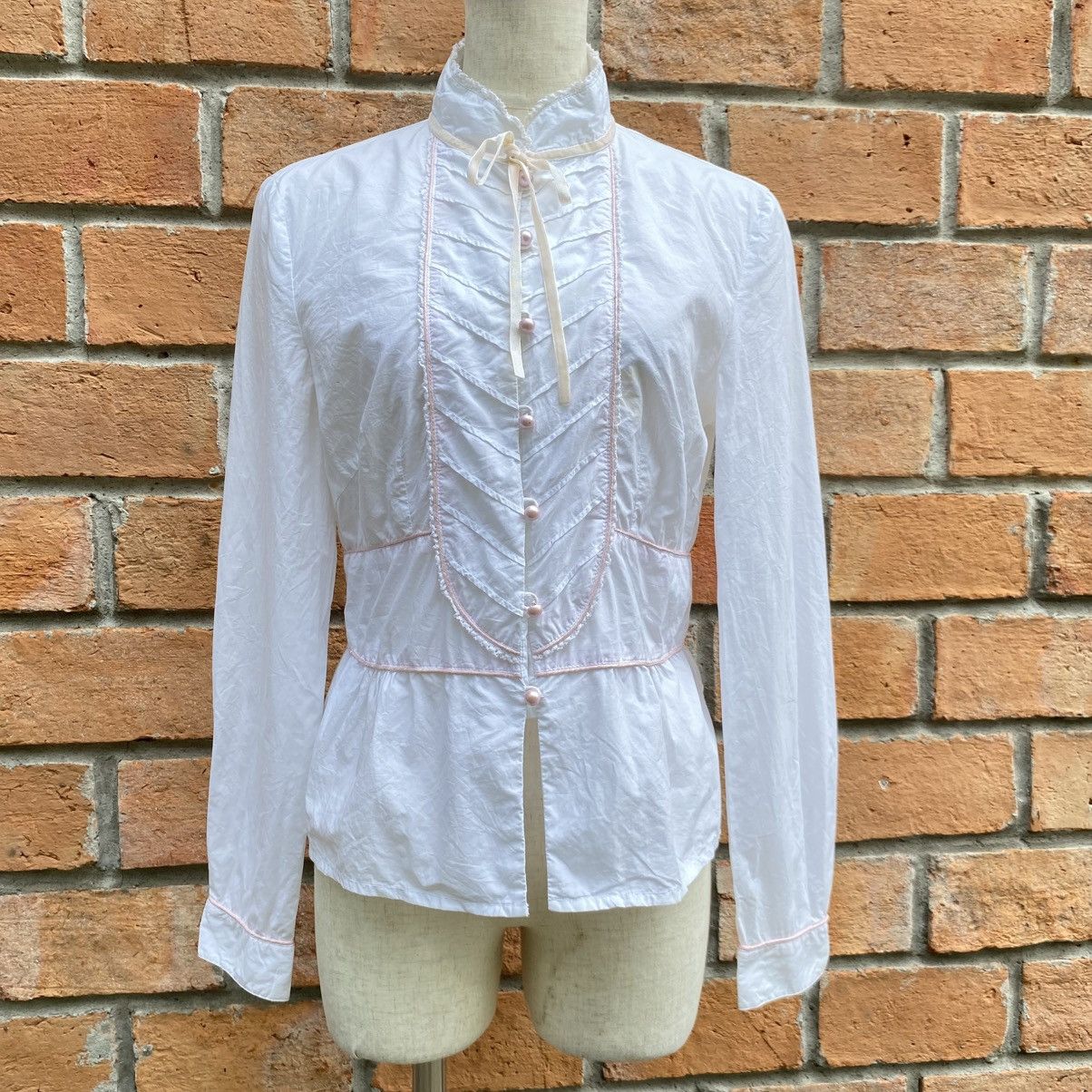 Japanese Brand B R G Y2K Punk Long Sleeve Ruffled Blouse with Pink Trim Size S / US 4 / IT 40 - 1 Thumbnail
