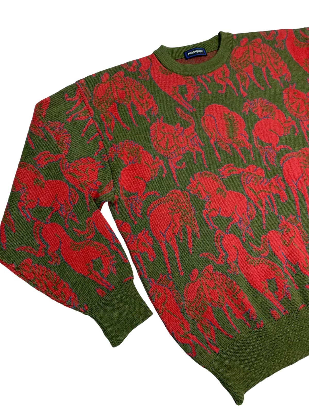 image of YSL Pour Homme Vintage Yvessaintlaurent Sweatshirt Knitwear in Red Mix, Men's (Size Medium)