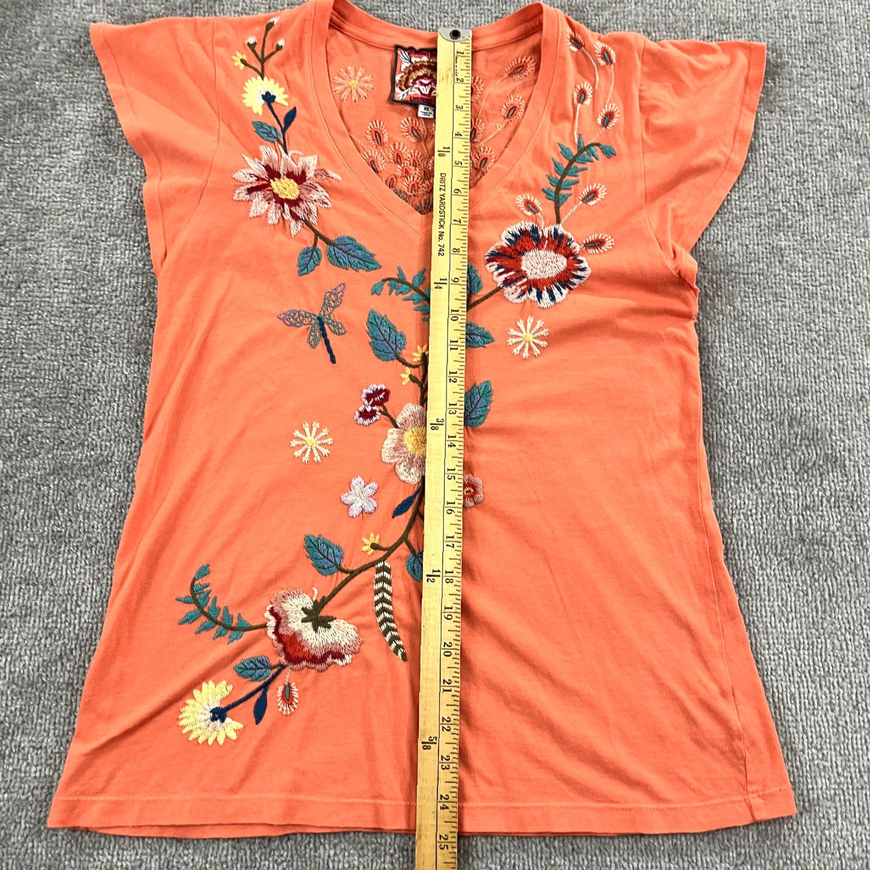 Johnny Was Johnny Was Womens XS Orange Grace Floral Embroidered Blouse V-Neck Flutter Top Size XS / US 0-2 / IT 36-38 - 5 Thumbnail