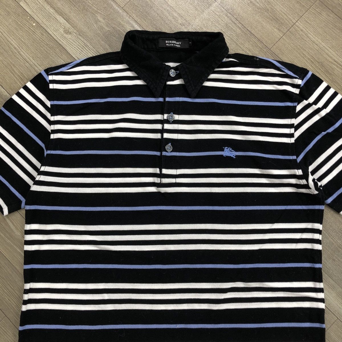 Burberry × Designer × Vintage Vintage Burberry London Black Label Striped Polo Shirt Size US M / EU 48-50 / 2 - 2 Thumbnail