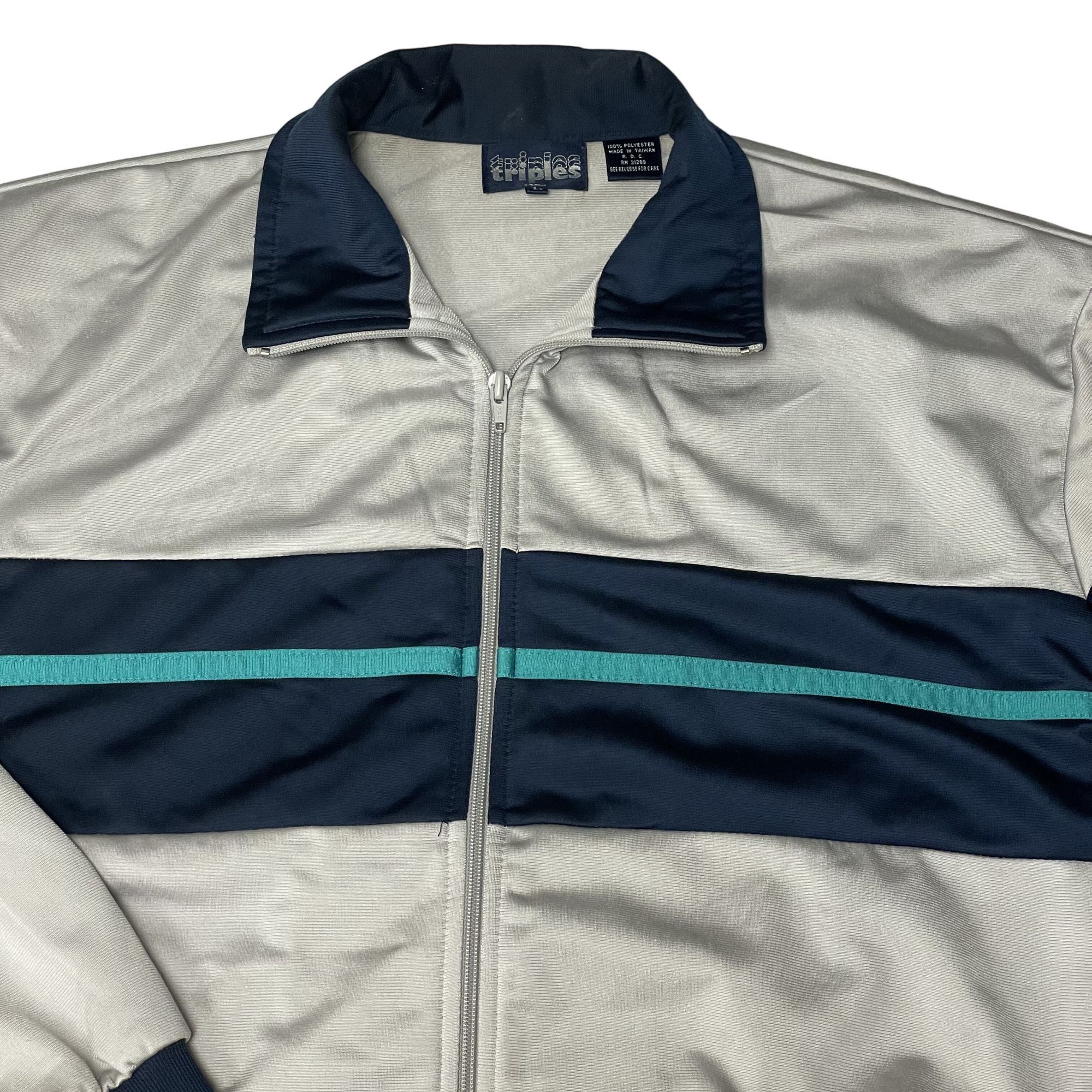 Other Vtg Triples SHINY Silver Blue ATHLETIC Warm Up TRACK jacket Size US L / EU 52-54 / 3 - 2 Thumbnail