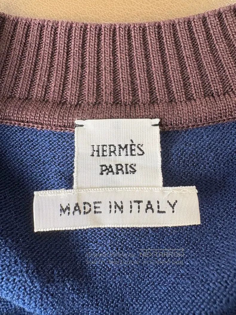 Hermes Hermes Blue and Brown Geometric Pattern Round Neck Short S Size XS / US 0-2 / IT 36-38 - 5 Thumbnail