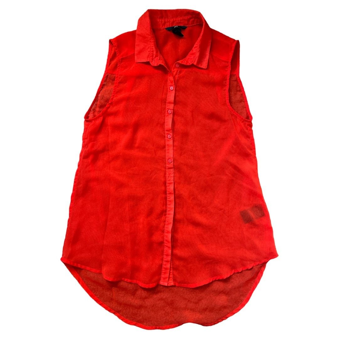 H&M H&M Orange Sleeveless Semi Sheer Collared Top, US6 Size M / US 6-8 / IT 42-44 - 1 Thumbnail