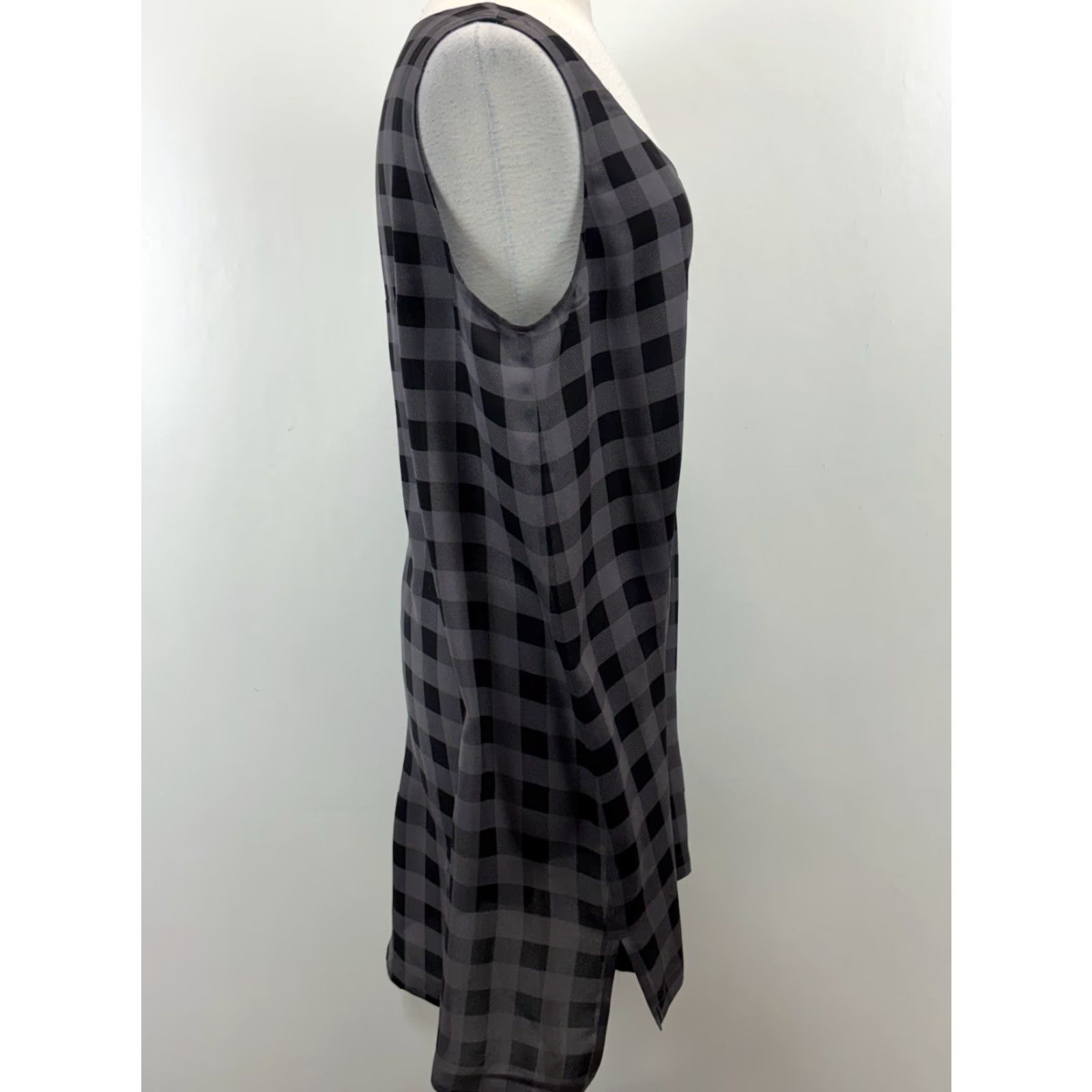 Eileen Fisher Eileen Fisher Tunic Tank Top Shirt L 100% Silk Black Gray Check Lagenlook Womens Shirt Size L / US 10 / IT 46 - 4 Thumbnail